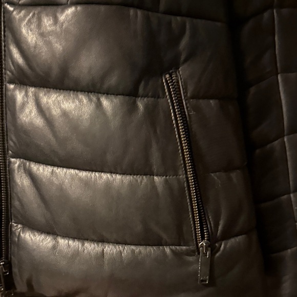 Women's Black Leather Real Fur Hooded Jacket with belt - Picture 4 of 12